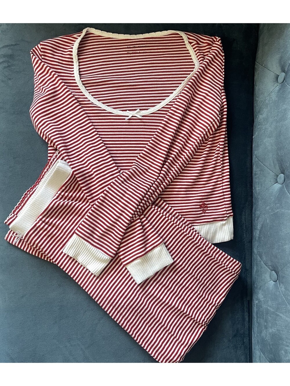 Rachel Ashwell S Shabby Chic Pajama Set Red White Candy Stripe SOFT Cottage FLAW